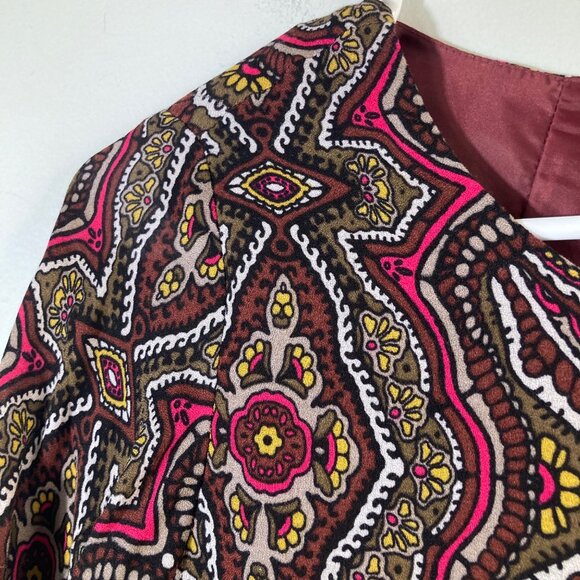 Womens Prana Cece Shift Dress Medallion Print Lined Zip Brown Red M - Picture 6 of 8